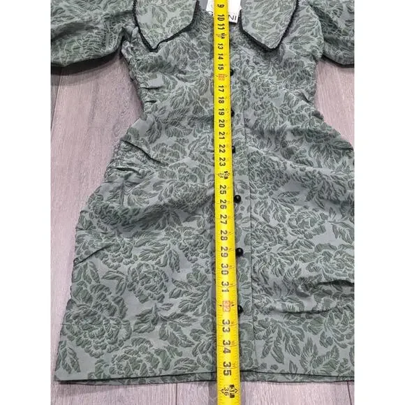 GANNI Organza Mini Dress Size 36 Myrtle Jacquard Balloon coquette fairy A004055 - Picture 5 of 13